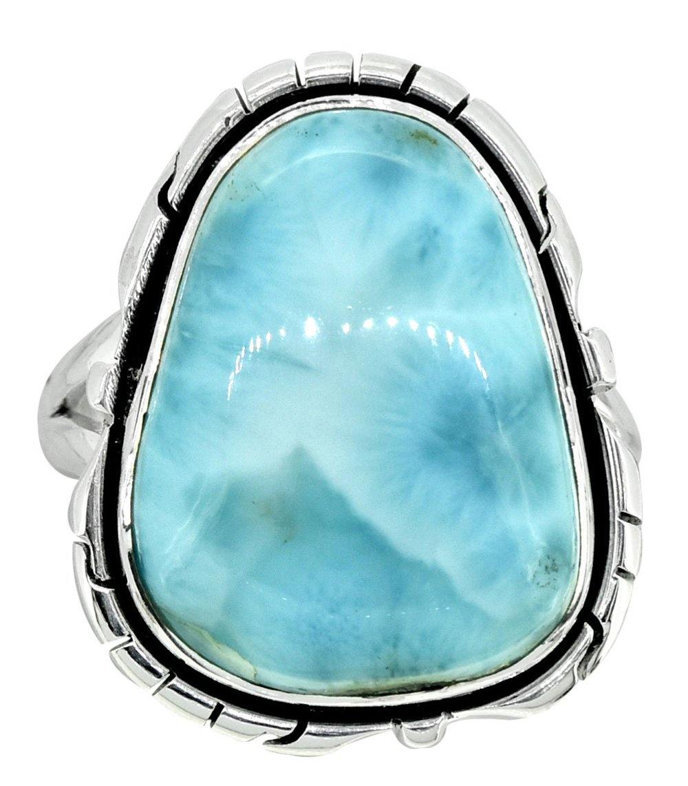 Natural Larimar Ring Solid 925 Sterling Silver  Jewelry - YoTreasure