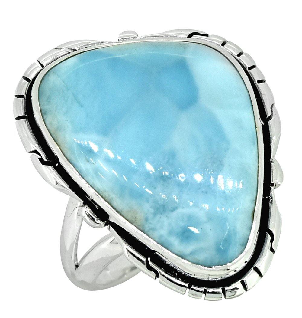 Natural Larimar Solid 925 Sterling Silver Ring Jewelry - YoTreasure