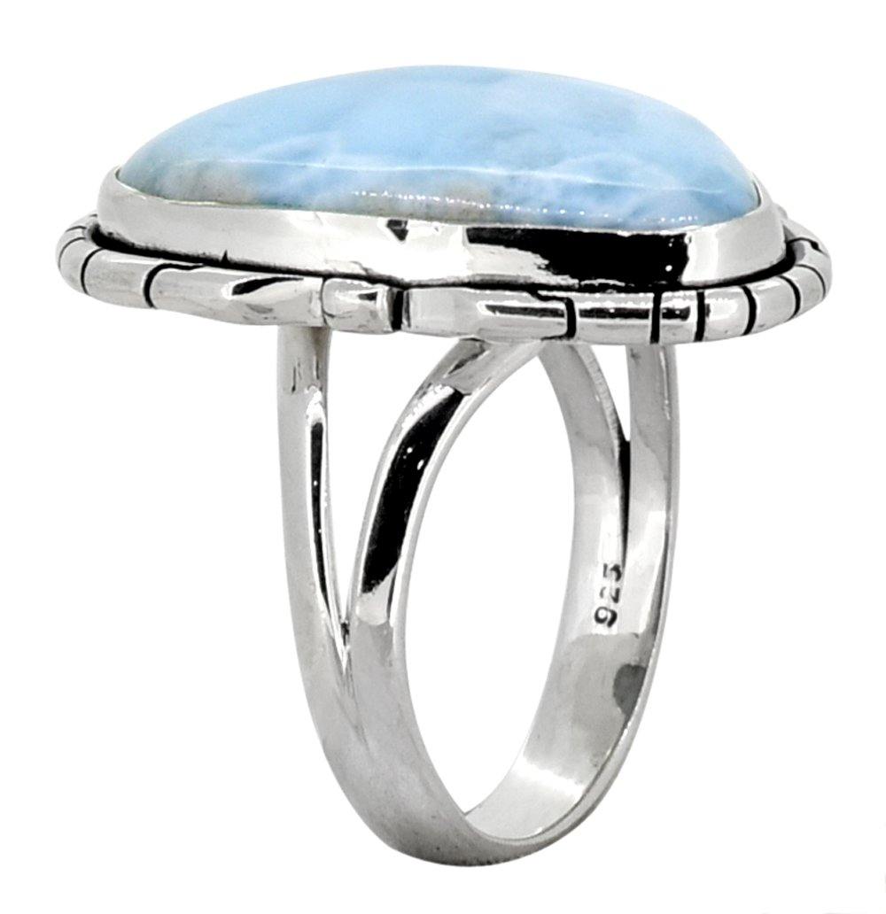 Natural Larimar Solid 925 Sterling Silver Ring Jewelry - YoTreasure
