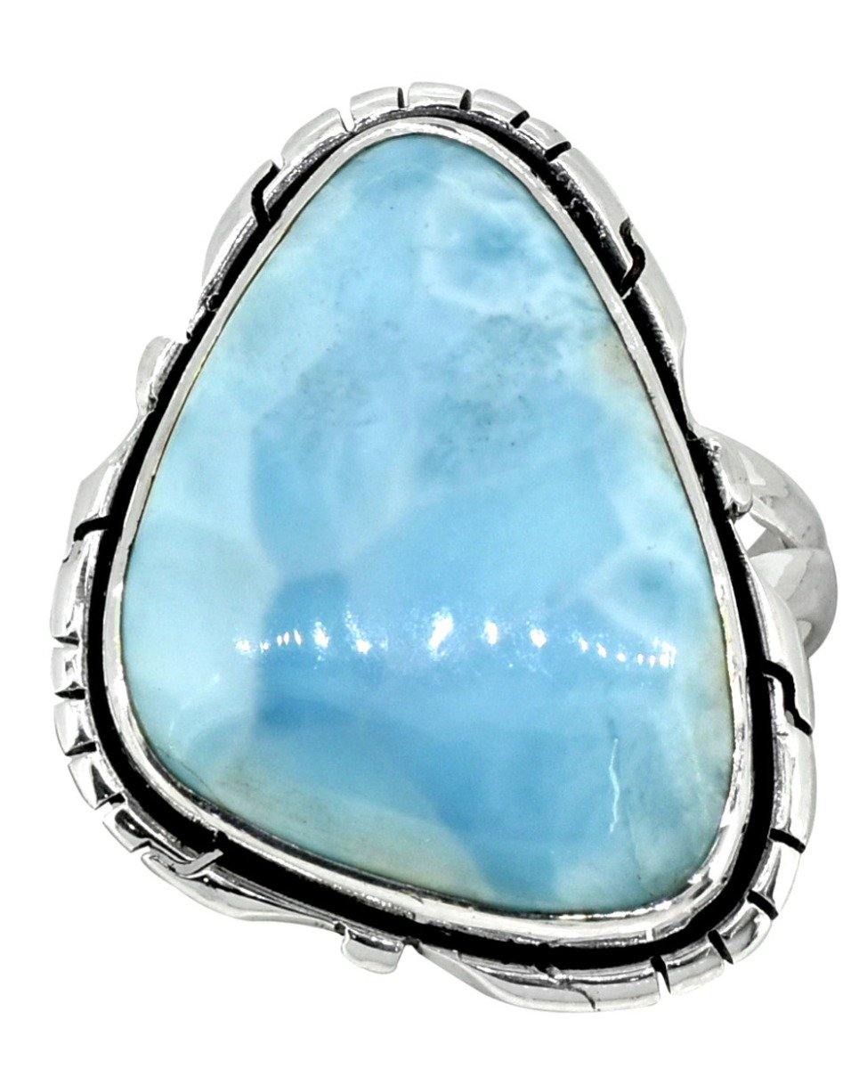 Natural Larimar Solid 925 Sterling Silver Ring Jewelry - YoTreasure