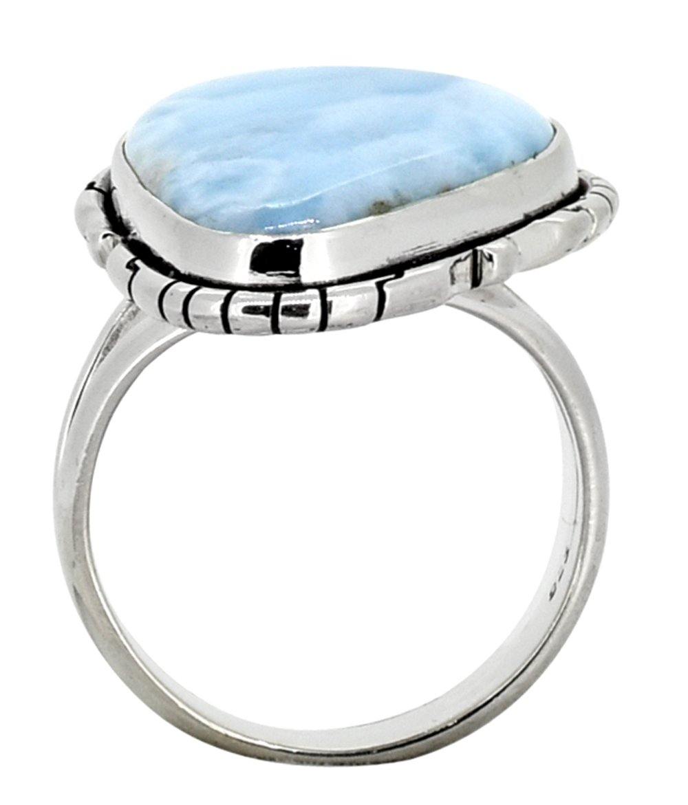 Natural Larimar Solid 925 Sterling Silver Ring Jewelry - YoTreasure