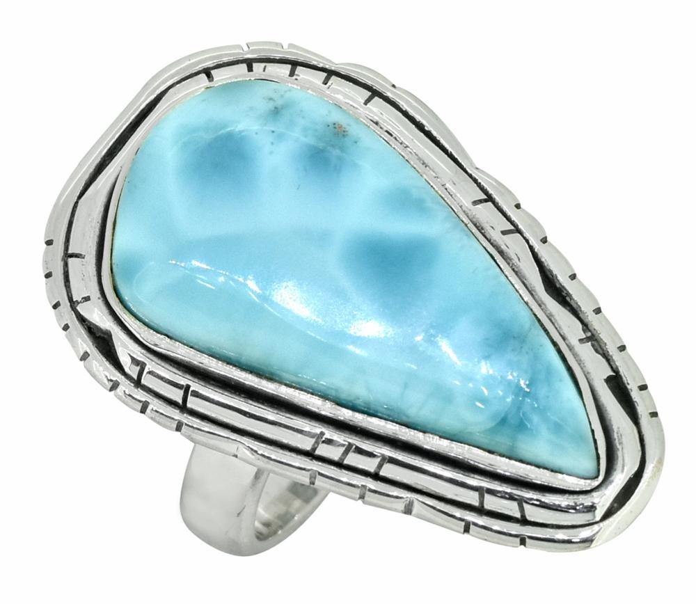 Natural Larimar Solid 925 Sterling Silver Ring Jewelry - YoTreasure