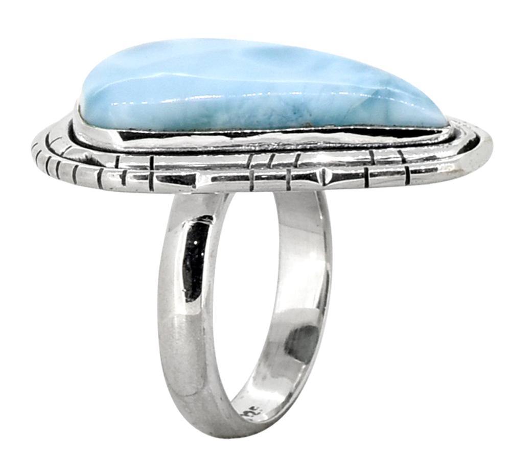 Natural Larimar Solid 925 Sterling Silver Ring Jewelry - YoTreasure