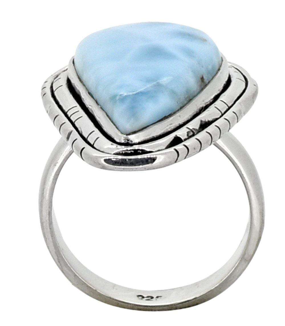 Natural Larimar Solid 925 Sterling Silver Ring Jewelry - YoTreasure