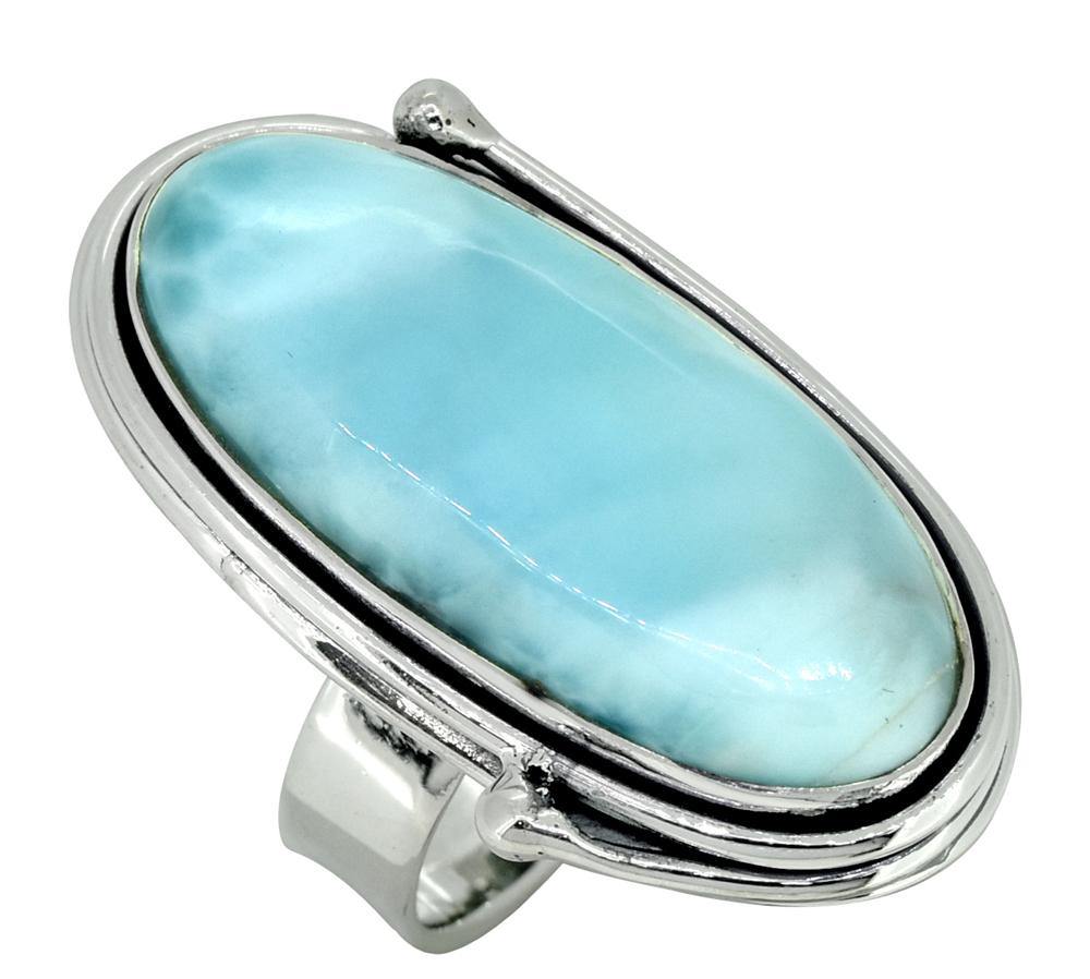 Natural Larimar Ring Solid 925 Sterling Silver Gemstone Jewelry - YoTreasure