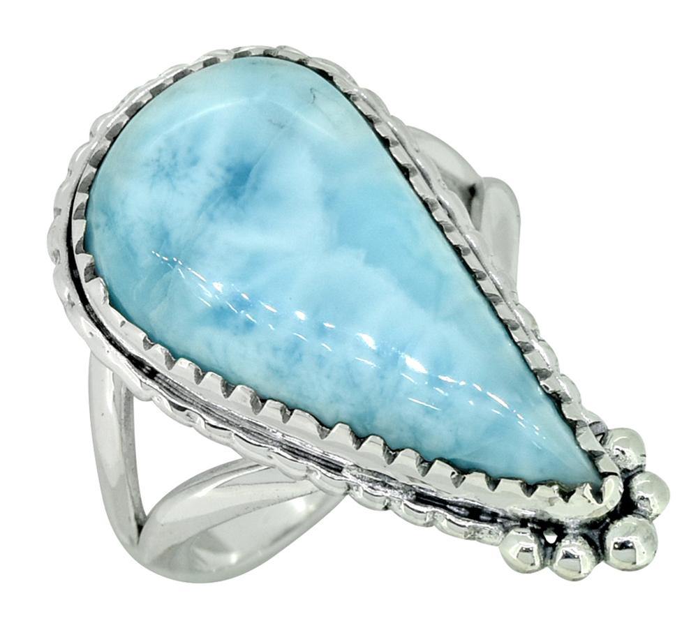 Natural Larimar Ring Solid 925 Sterling Silver Jewelry - YoTreasure