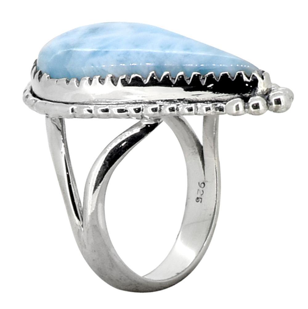 Natural Larimar Ring Solid 925 Sterling Silver Jewelry - YoTreasure