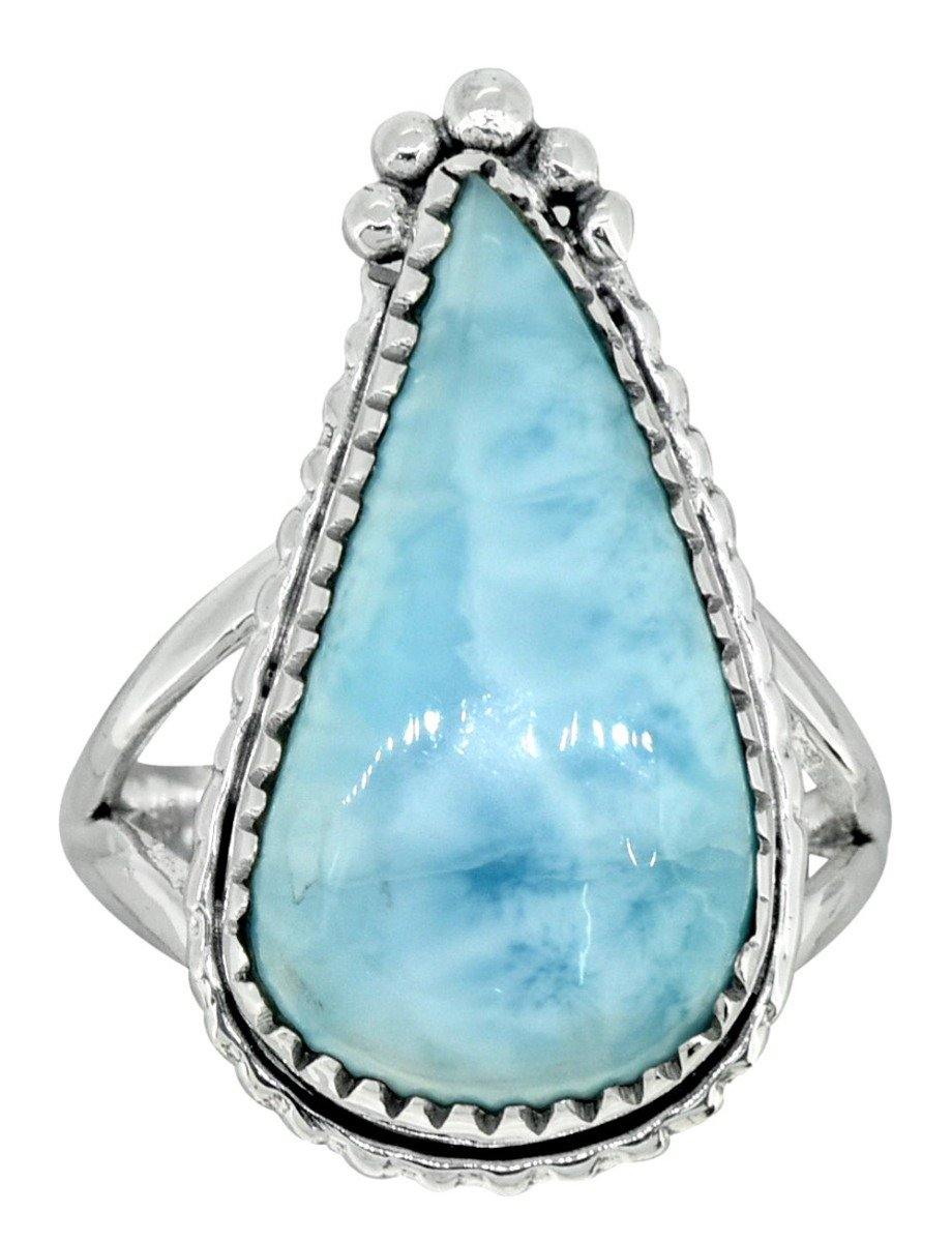 Natural Larimar Ring Solid 925 Sterling Silver Jewelry - YoTreasure