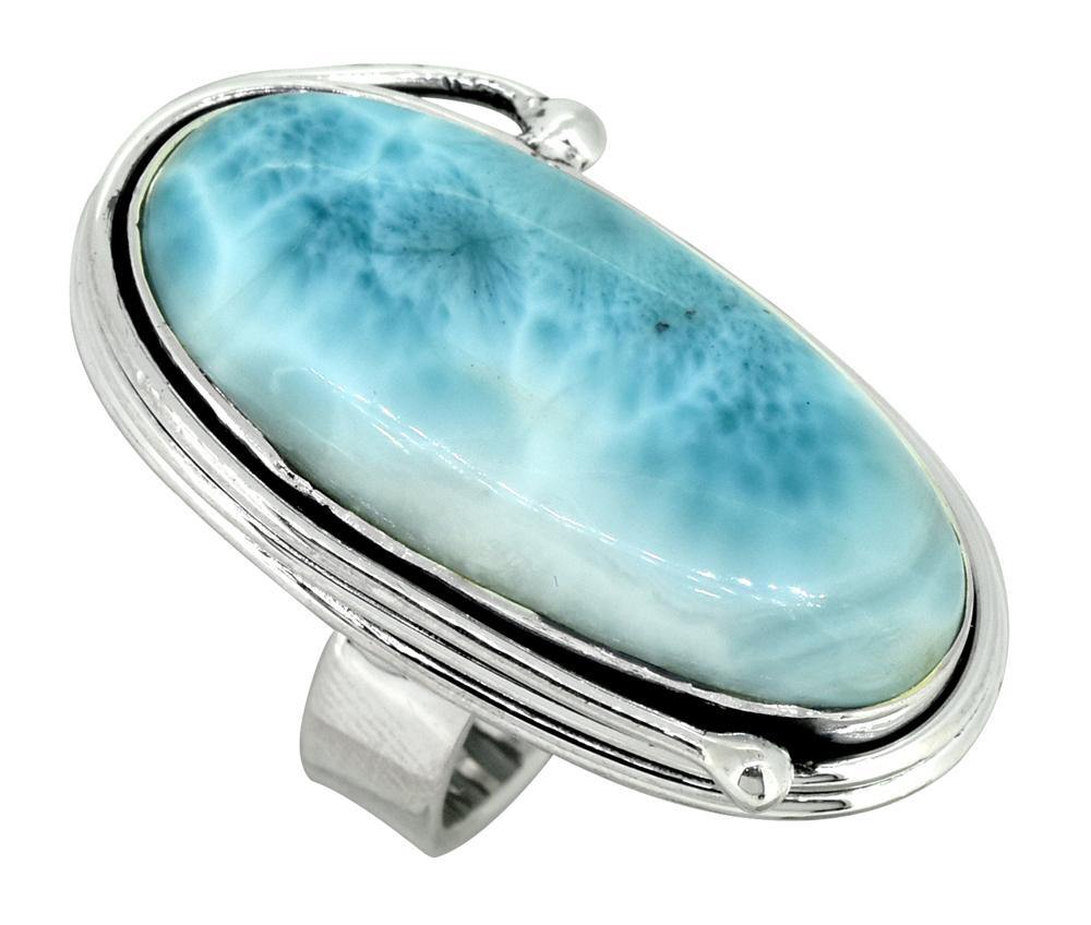 Natural Larimar Ring Solid 925 Sterling Silver Gemstone Jewelry - YoTreasure