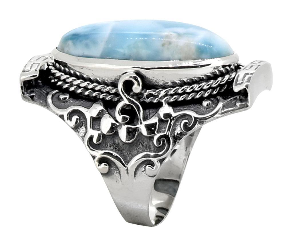 Natural Larimar Solid 925 Sterling Silver Ring Jewelry - YoTreasure
