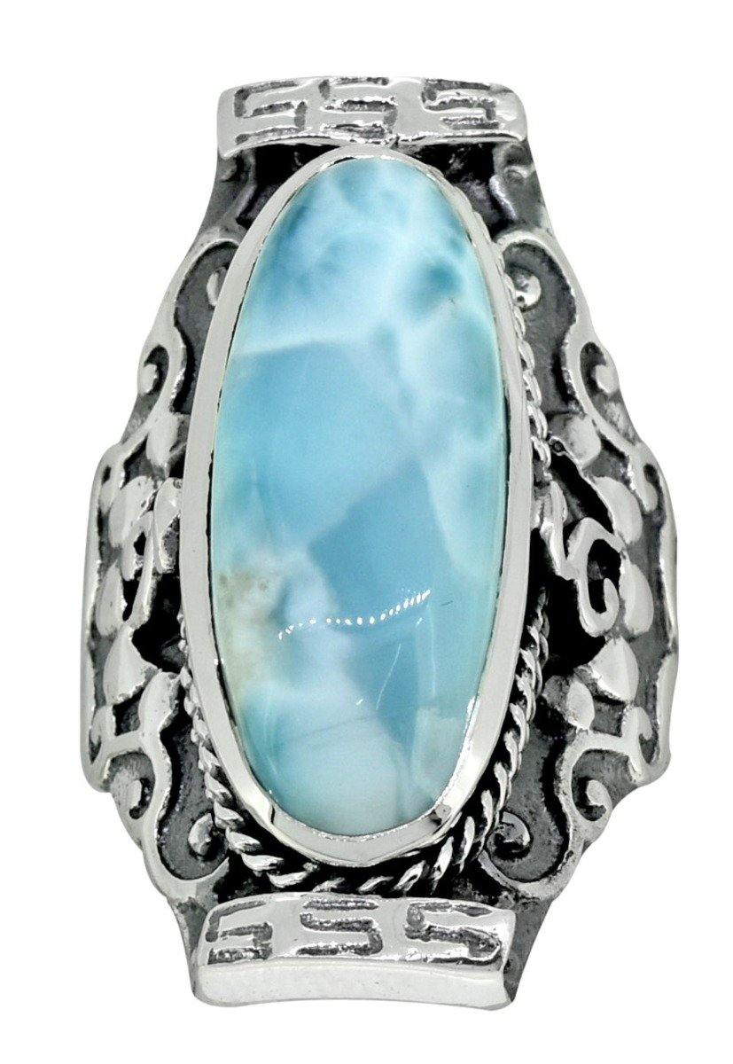 Natural Larimar Solid 925 Sterling Silver Ring Jewelry - YoTreasure