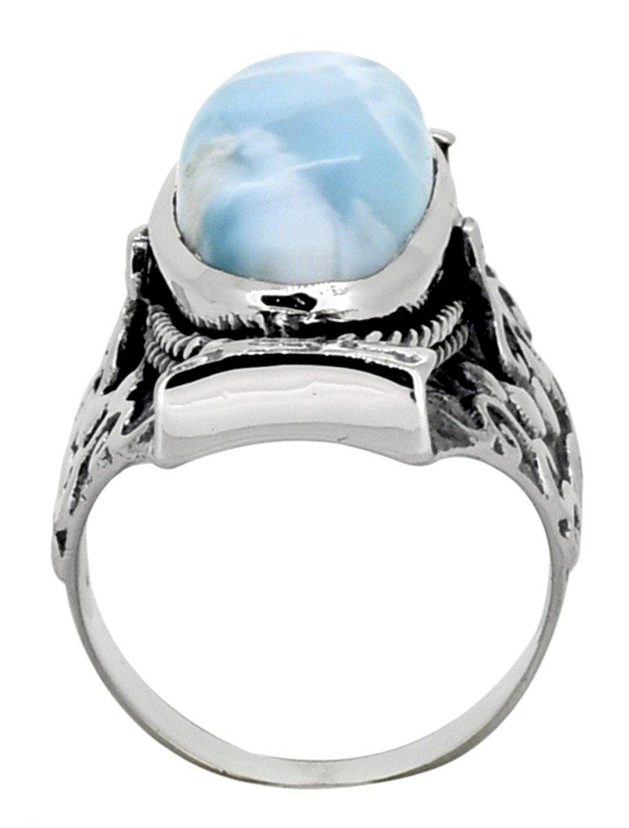 Natural Larimar Solid 925 Sterling Silver Ring Jewelry - YoTreasure