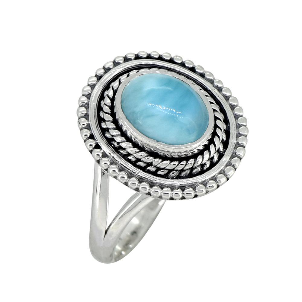 Natural Larimar Solid 925 Sterling Silver Ring Jewelry - YoTreasure