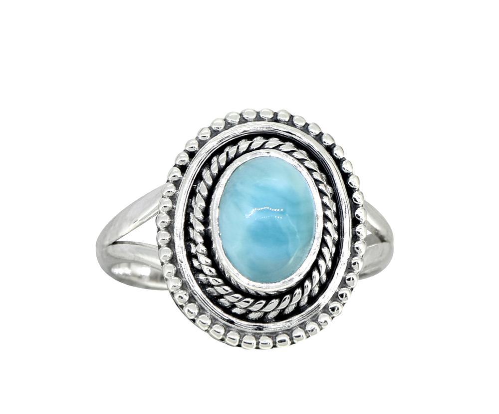 Natural Larimar Solid 925 Sterling Silver Ring Jewelry - YoTreasure