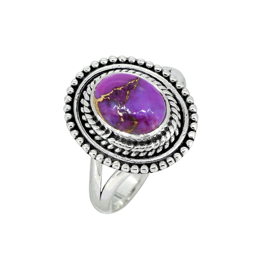 Purple Copper Turquoise Solid 925 Sterling Silver Ring Jewelry - YoTreasure