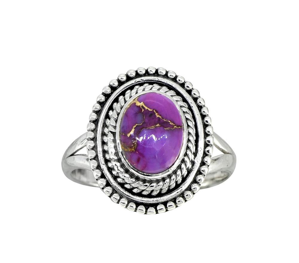 Purple Copper Turquoise Solid 925 Sterling Silver Ring Jewelry - YoTreasure