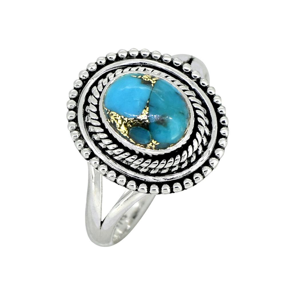 Blue Copper Turquoise Solid 925 Sterling Silver Split Shank Ring Jewelry - YoTreasure