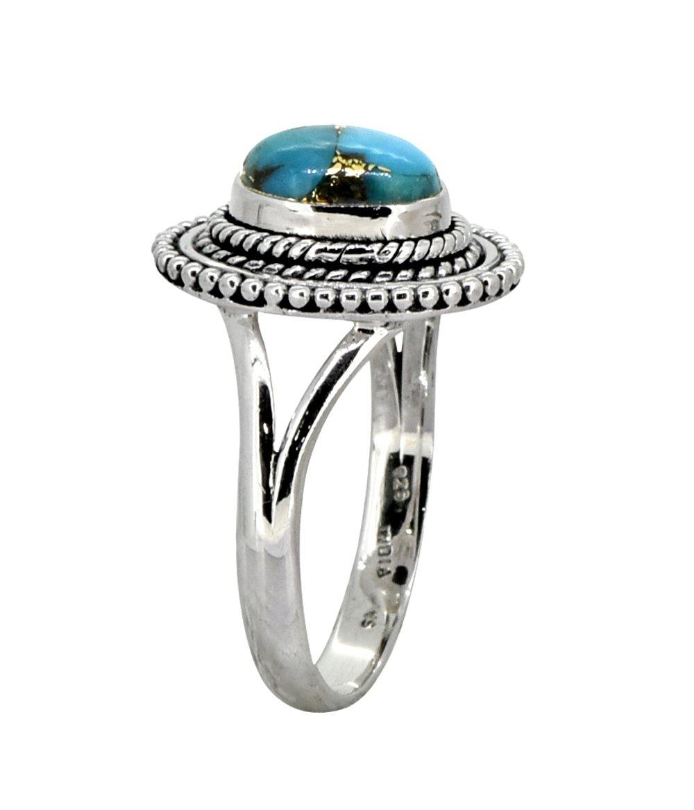 Blue Copper Turquoise Solid 925 Sterling Silver Split Shank Ring Jewelry - YoTreasure