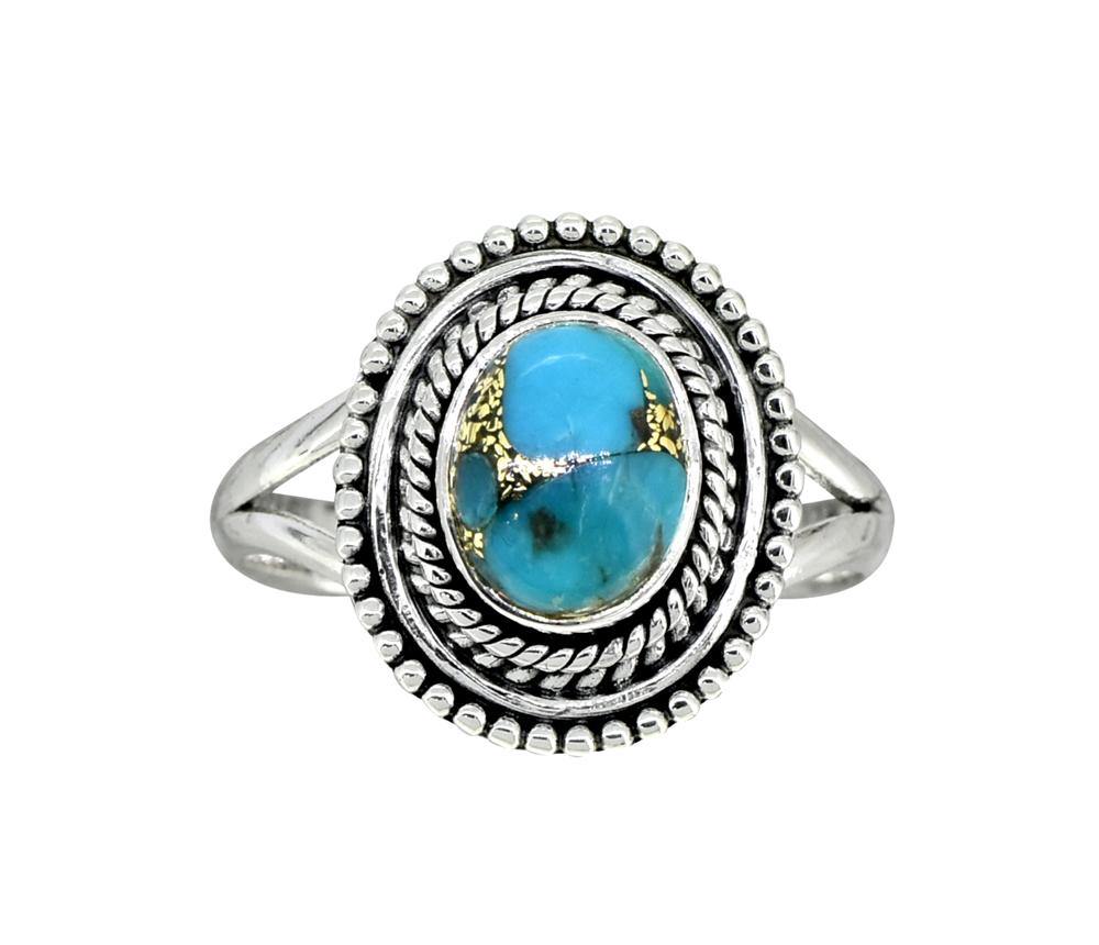 Blue Copper Turquoise Solid 925 Sterling Silver Split Shank Ring Jewelry - YoTreasure