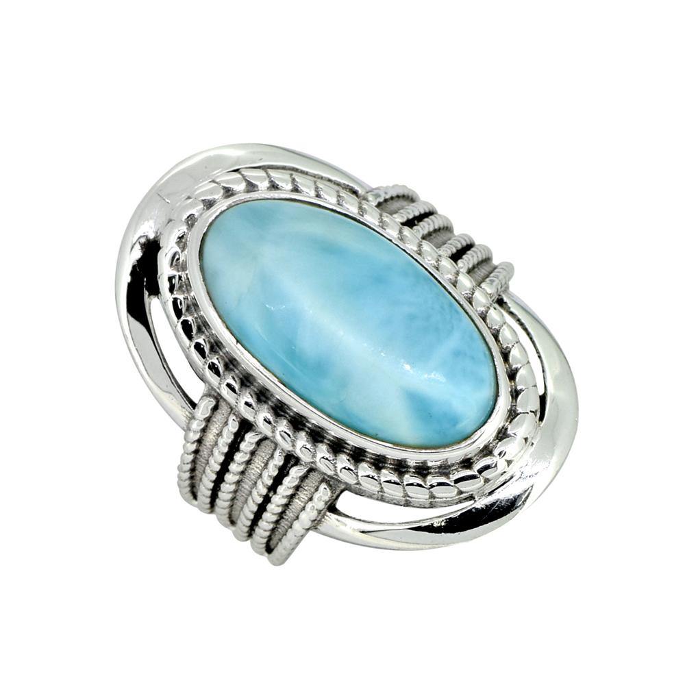 Natural Larimar Solid 925 Sterling Silver Ring Jewelry - YoTreasure