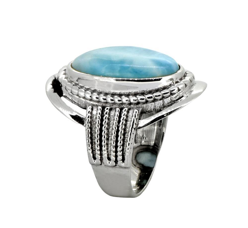 Natural Larimar Solid 925 Sterling Silver Ring Jewelry - YoTreasure