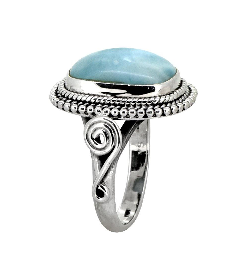Natural Larimar Solid 925 Sterling Silver Ring Jewelry - YoTreasure