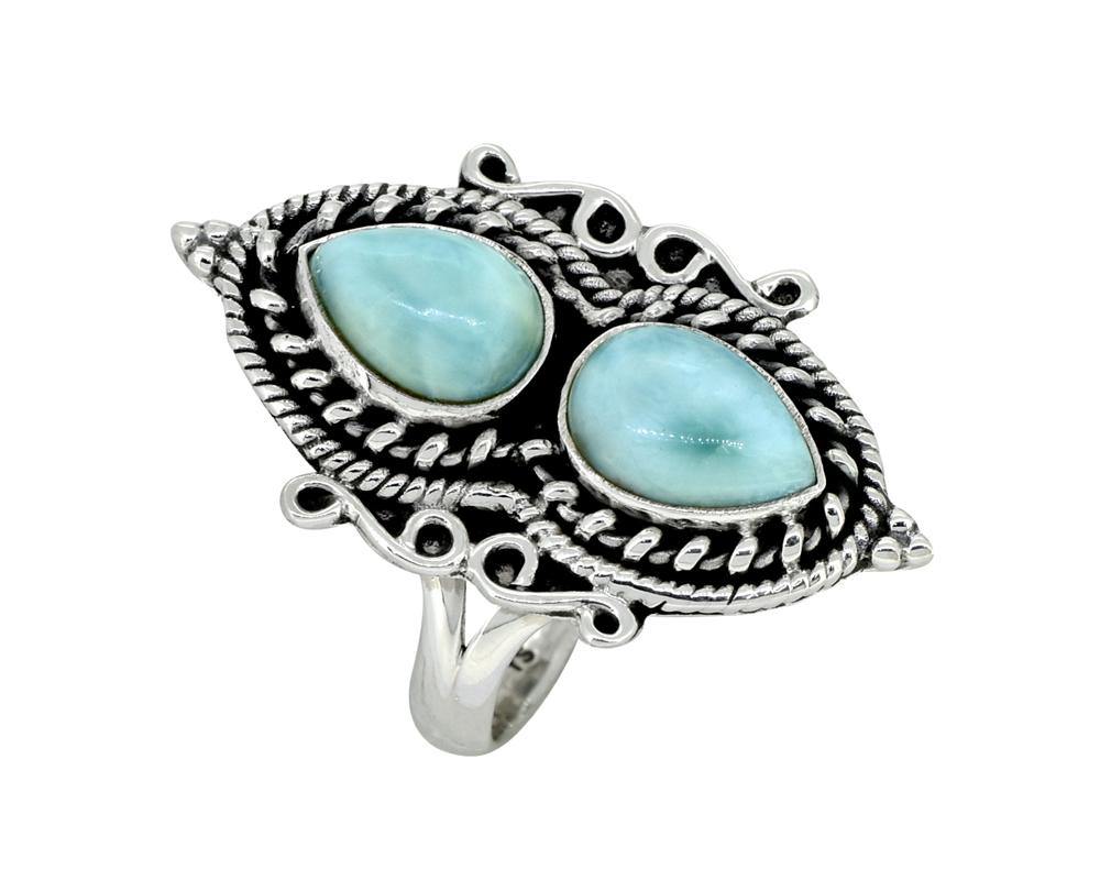 Natural Larimar Solid 925 Sterling Silver Designer Ring Jewelry - YoTreasure