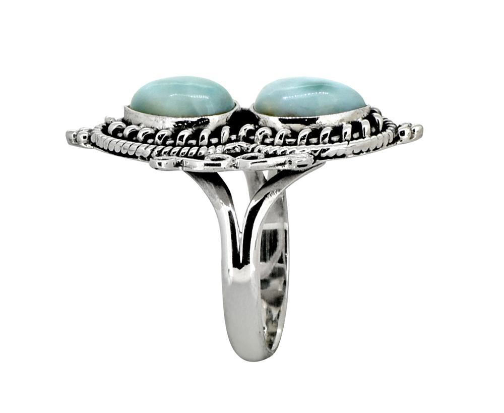 Natural Larimar Solid 925 Sterling Silver Designer Ring Jewelry - YoTreasure