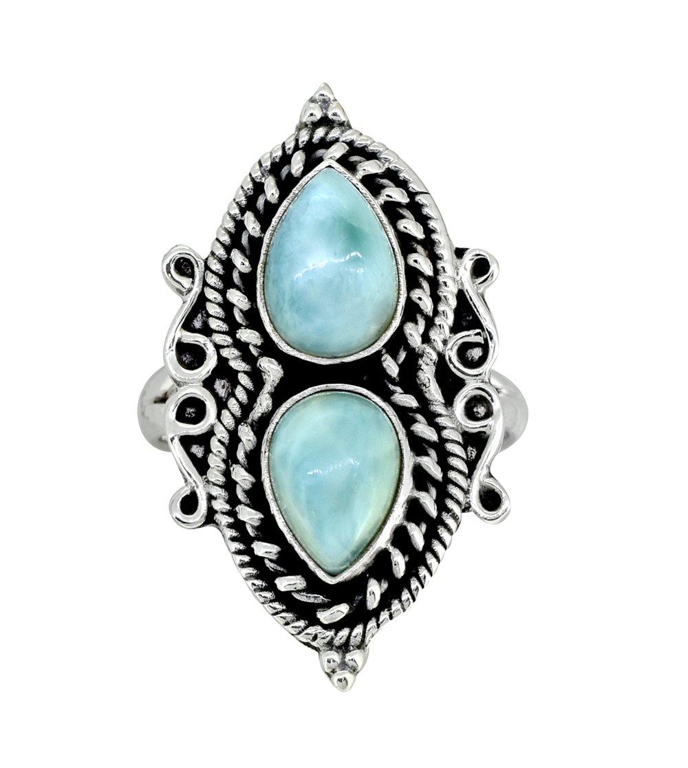 Natural Larimar Solid 925 Sterling Silver Designer Ring Jewelry - YoTreasure