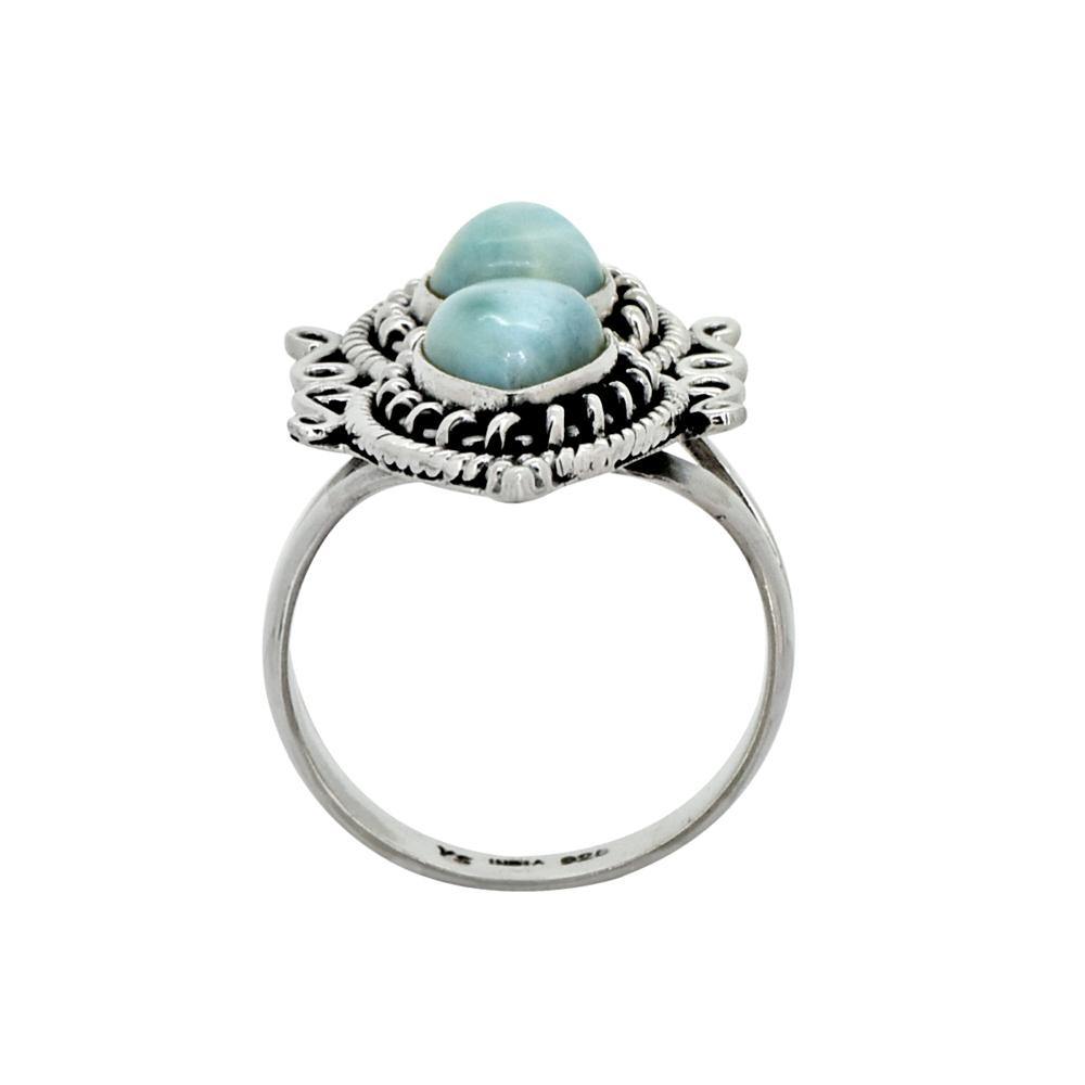 Natural Larimar Solid 925 Sterling Silver Designer Ring Jewelry - YoTreasure