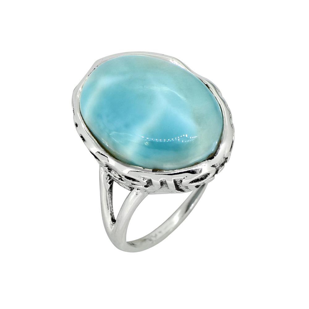 Natural Larimar Solid 925 Sterling Silver Gemstone Ring - YoTreasure