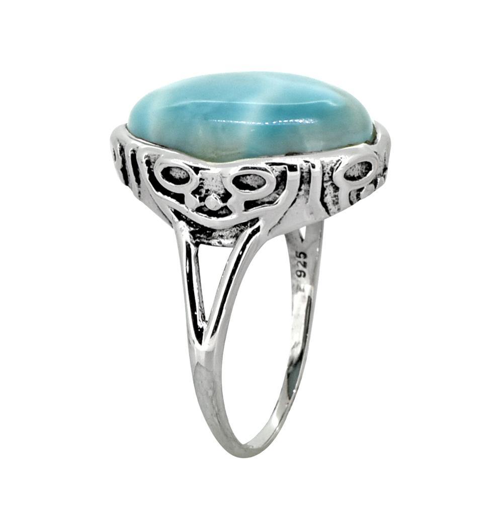 Natural Larimar Solid 925 Sterling Silver Gemstone Ring - YoTreasure