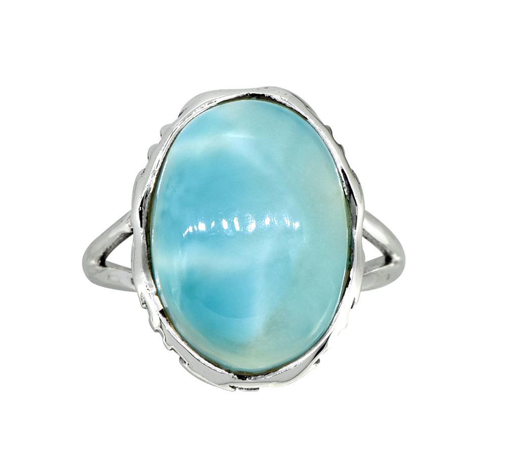 Natural Larimar Solid 925 Sterling Silver Gemstone Ring - YoTreasure