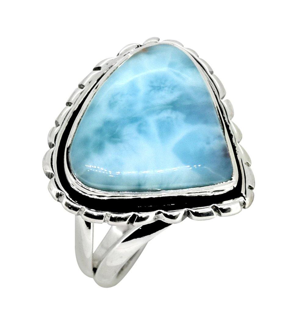Natural Larimar Solid 925 Sterling Silver Ring Jewelry - YoTreasure