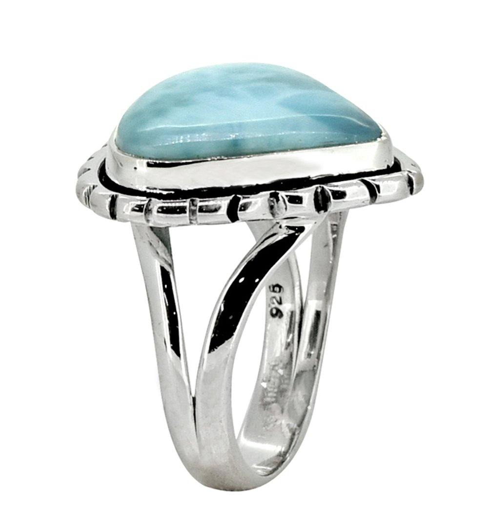 Natural Larimar Solid 925 Sterling Silver Ring Jewelry - YoTreasure