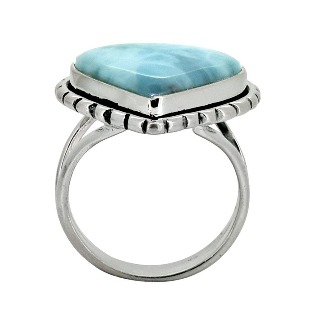 Natural Larimar Solid 925 Sterling Silver Ring Jewelry - YoTreasure