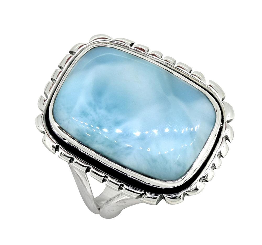 Natural Larimar Solid 925 Sterling Silver Gemstone Ring - YoTreasure