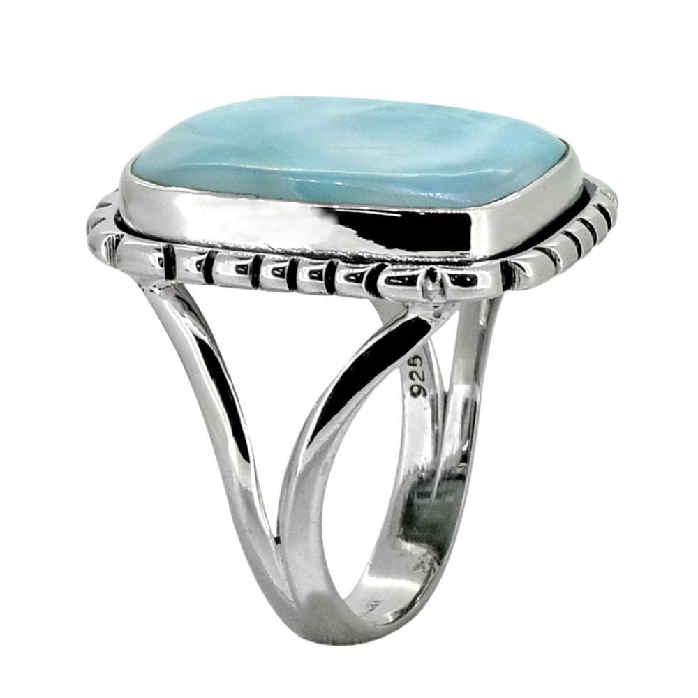 Natural Larimar Solid 925 Sterling Silver Gemstone Ring - YoTreasure