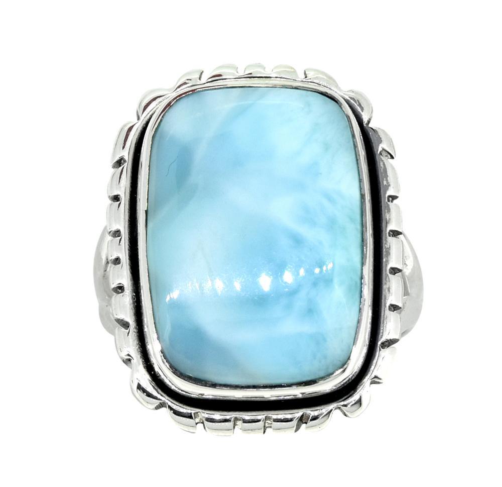 Natural Larimar Solid 925 Sterling Silver Gemstone Ring - YoTreasure
