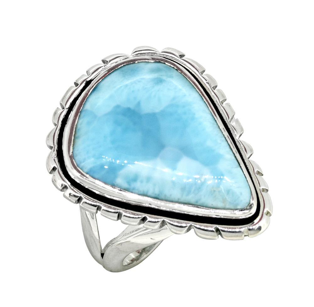 Natural Larimar Solid 925 Sterling Silver Ring Jewelry - YoTreasure
