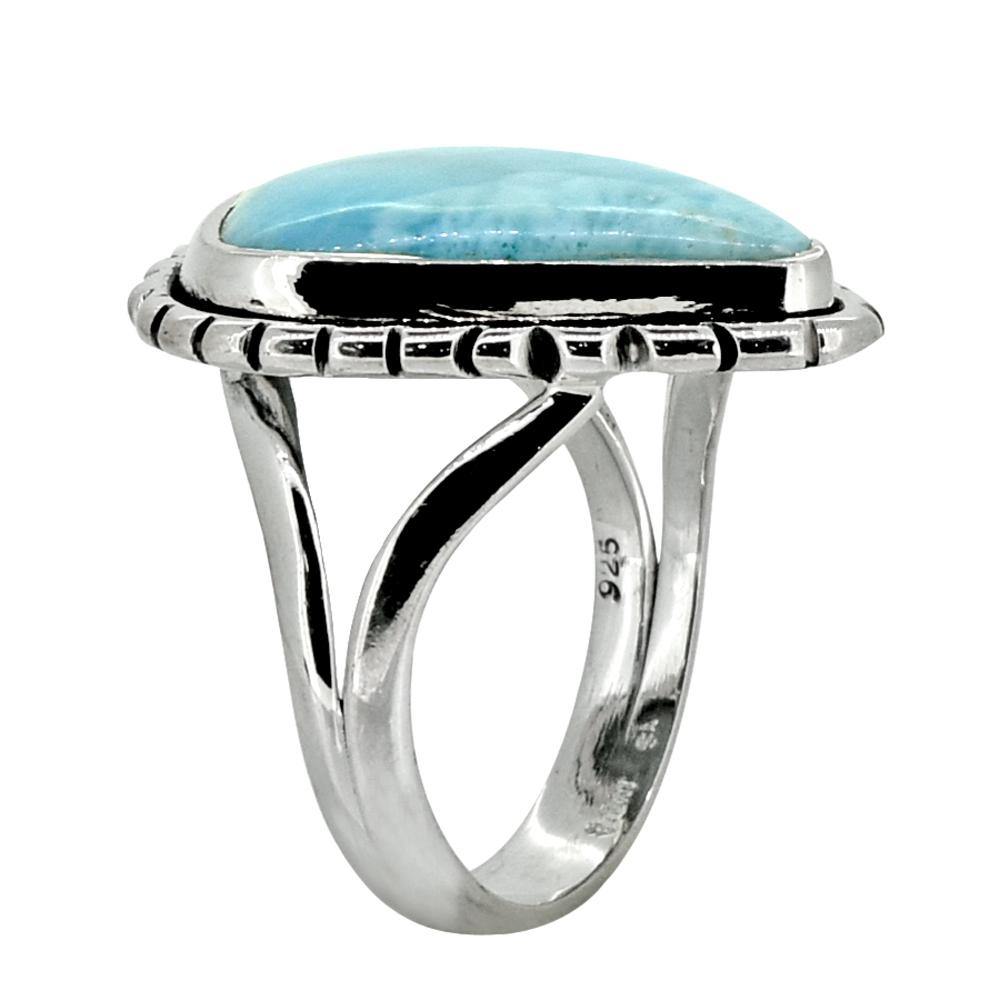 Natural Larimar Solid 925 Sterling Silver Ring Jewelry - YoTreasure
