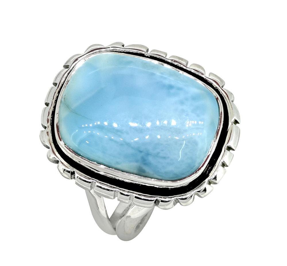 Natural Larimar Solid 925 Sterling Silver Gemstone Ring - YoTreasure