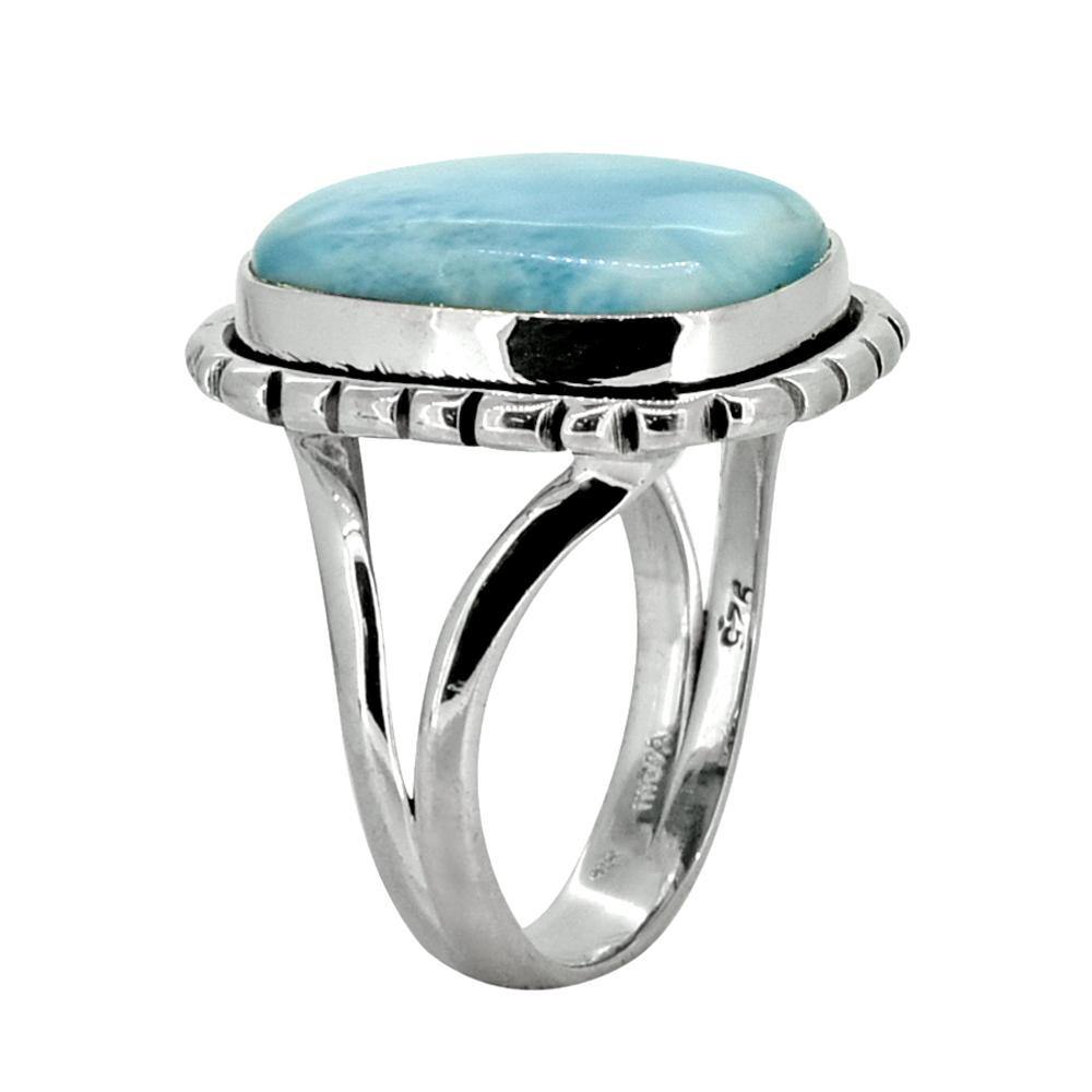 Natural Larimar Solid 925 Sterling Silver Gemstone Ring - YoTreasure