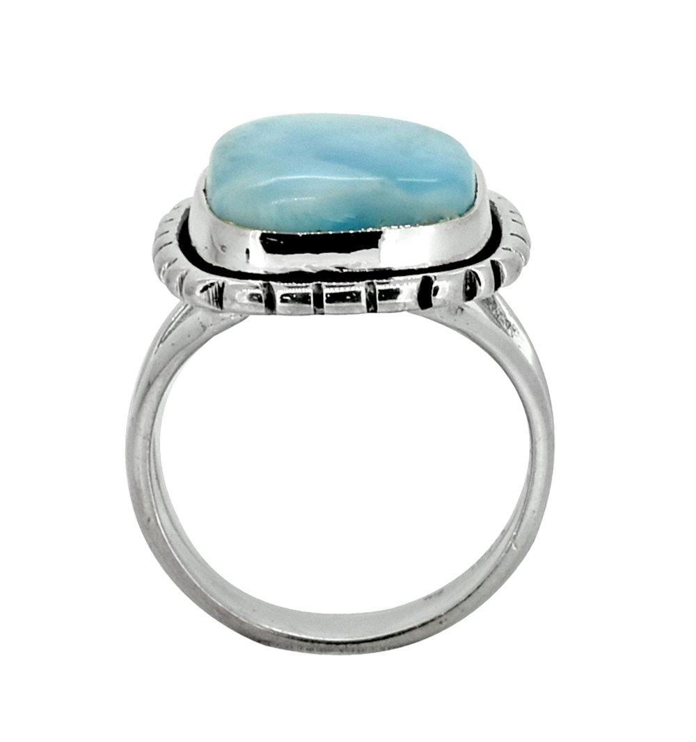 Natural Larimar Solid 925 Sterling Silver Gemstone Ring - YoTreasure
