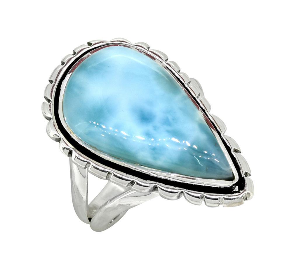 Natural Larimar Solid 925 Sterling Silver Gemstone Ring - YoTreasure