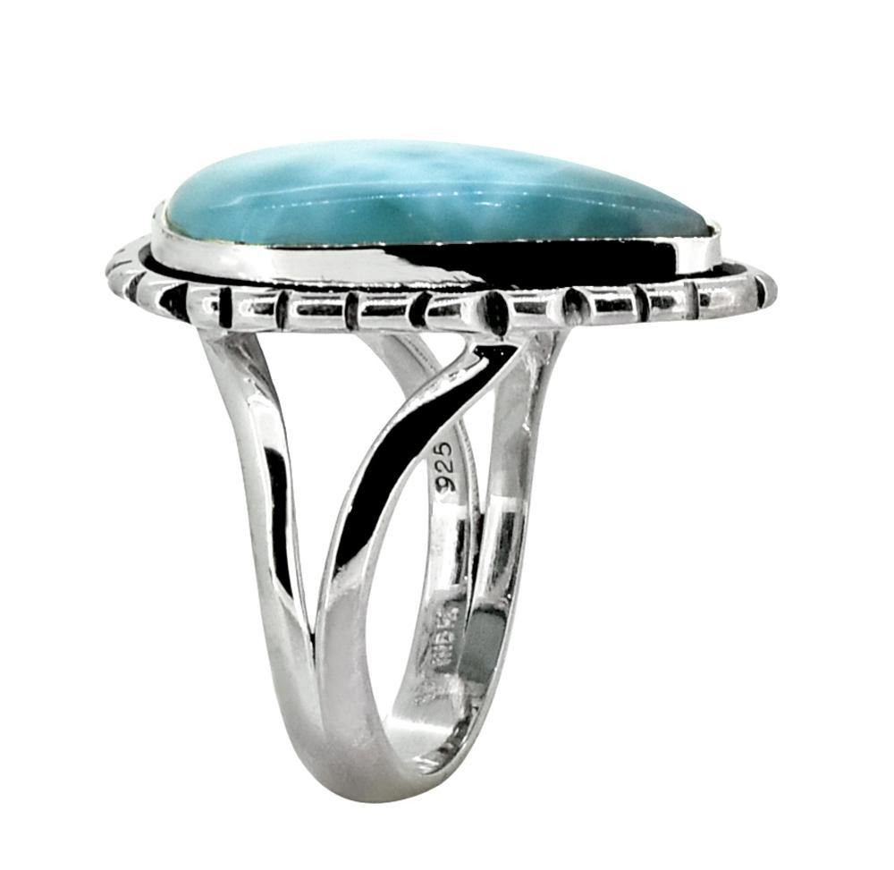 Natural Larimar Solid 925 Sterling Silver Gemstone Ring - YoTreasure
