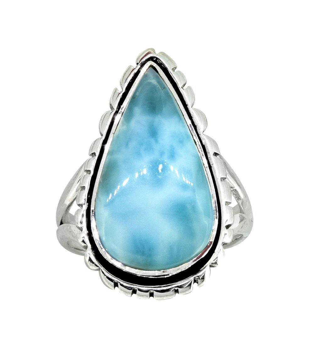 Natural Larimar Solid 925 Sterling Silver Gemstone Ring - YoTreasure