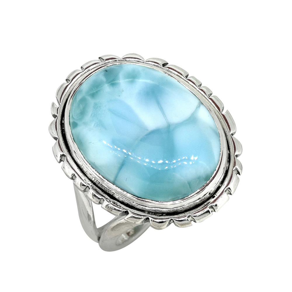 Natural Larimar Solid 925 Sterling Silver Gemstone Ring - YoTreasure