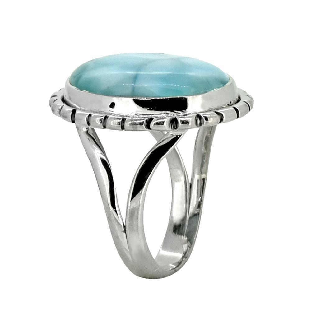 Natural Larimar Solid 925 Sterling Silver Gemstone Ring - YoTreasure