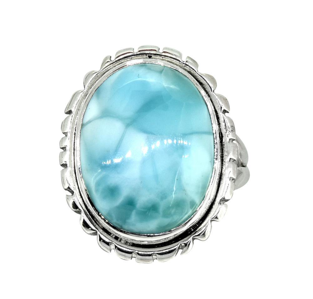 Natural Larimar Solid 925 Sterling Silver Gemstone Ring - YoTreasure